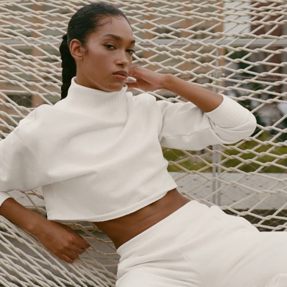 ALO Yoga White Cropped Turtleneck Sweater